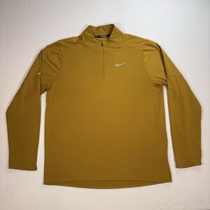 Nike Running 1/4 Zip Top Men's L Bronzine Yellow Thumbhole Dri-Fit Sun-Protect